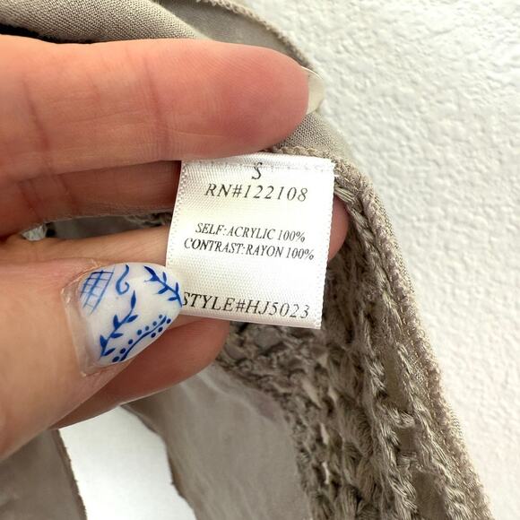 Mak B Taupe Crochet Knit Boho Handkerchief Hem Tunic Top S Festival Layering - Picture 4 of 6